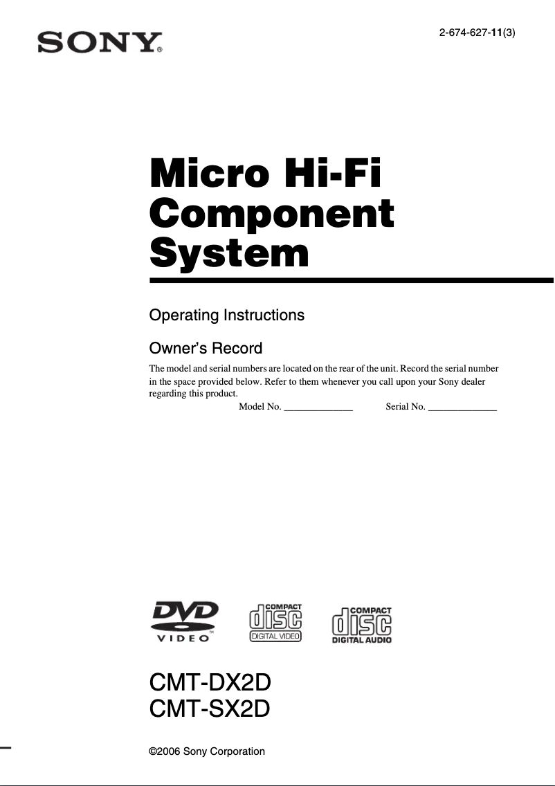 Page 1 de la notice Manuel utilisateur Sony CMT-DX2D