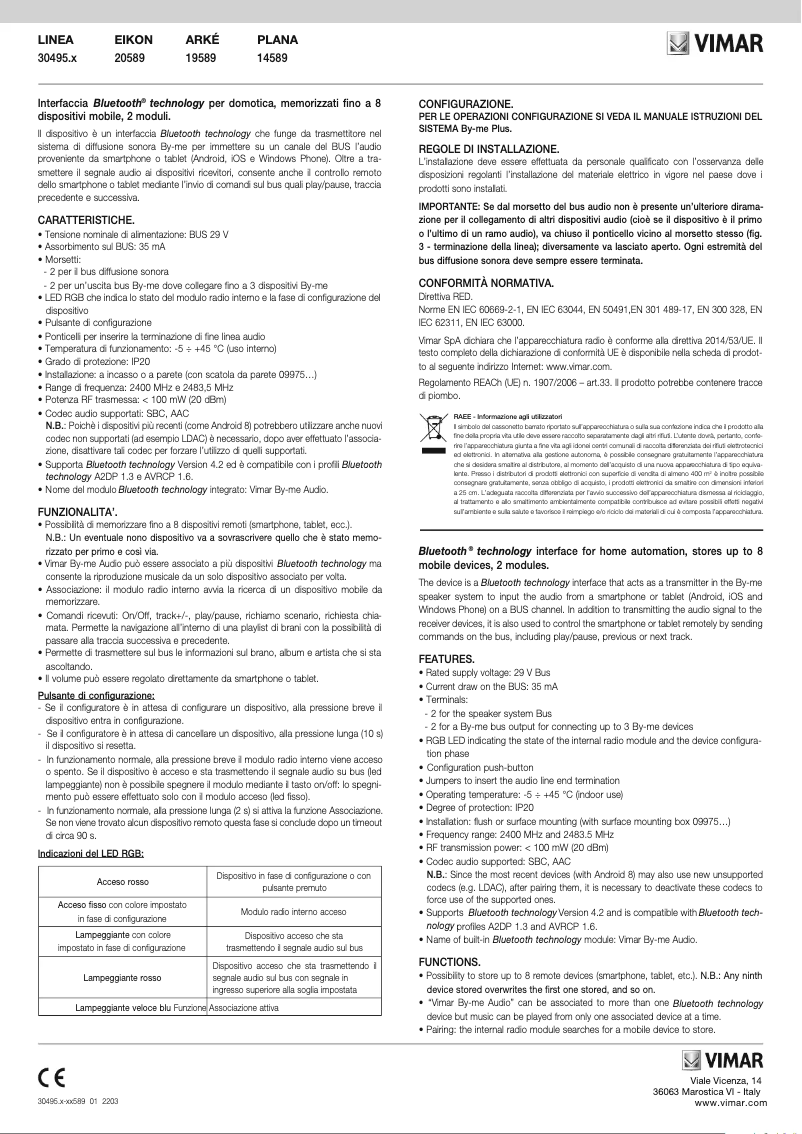 Page n°1 - Manuel utilisateur Vimar 30495.B