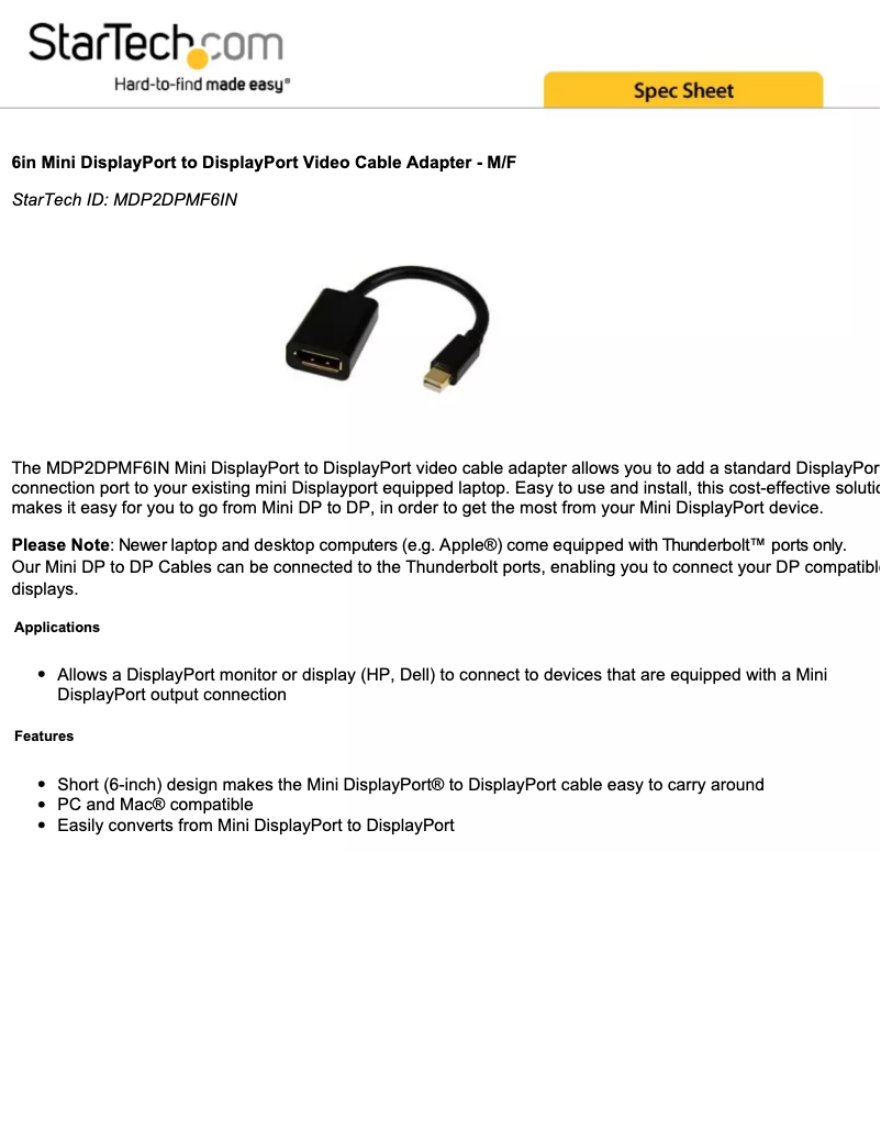 Page n°1 - Manuel utilisateur StarTech.com MDP2DPMF6IN