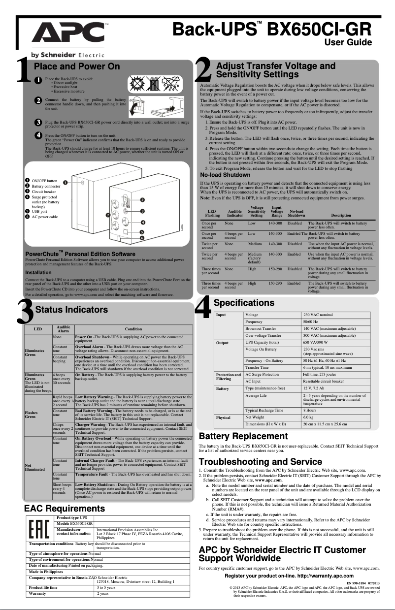 Page n°1 - Manuel utilisateur APC Back-UPS BX650CI-GR
