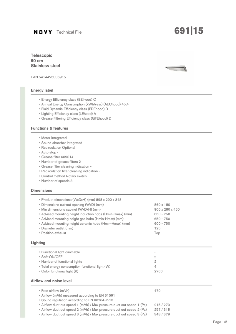 Page n°1 - Fiche technique Novy Telescopic Glass 691