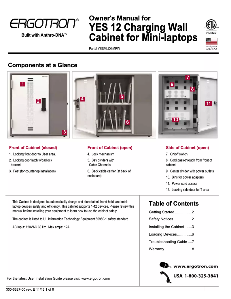 Imagen de la primera página del manual del dispositivo YES12