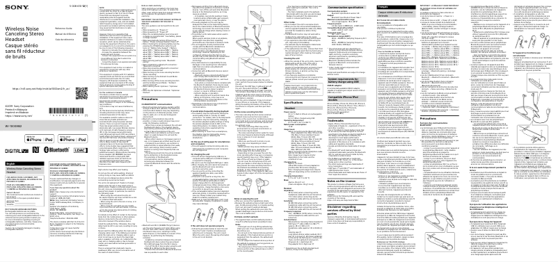 Page 1 de la notice Manuel utilisateur Sony WI-1000XM2