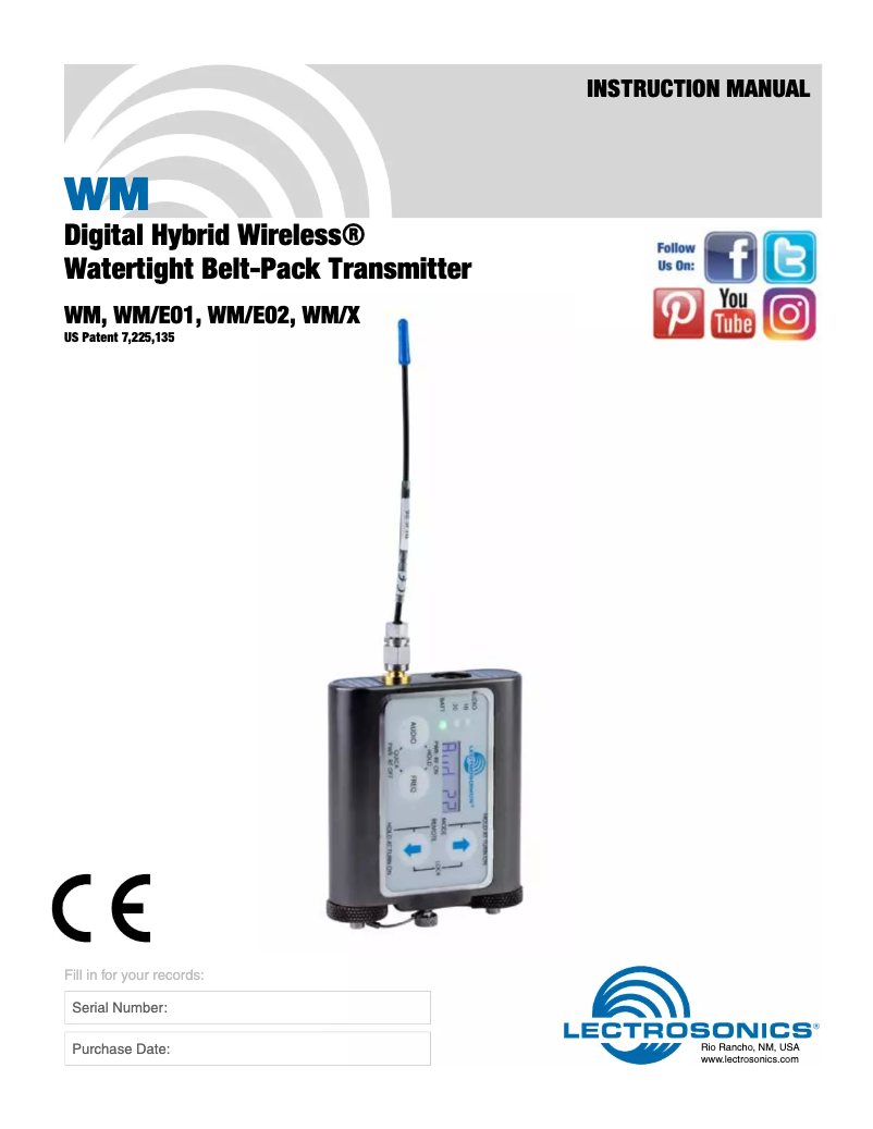 Page n°1 - Manuel utilisateur Lectrosonics WM
