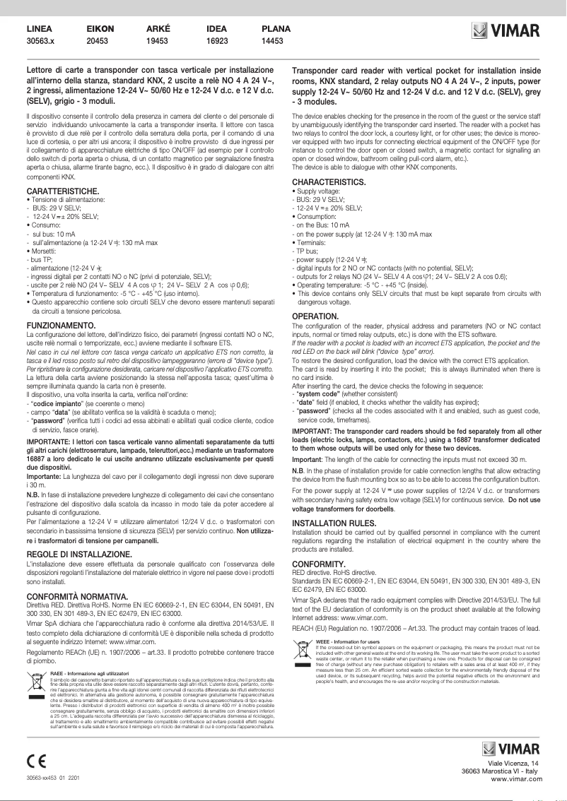 Page n°1 - Manuel utilisateur Vimar 30563.G