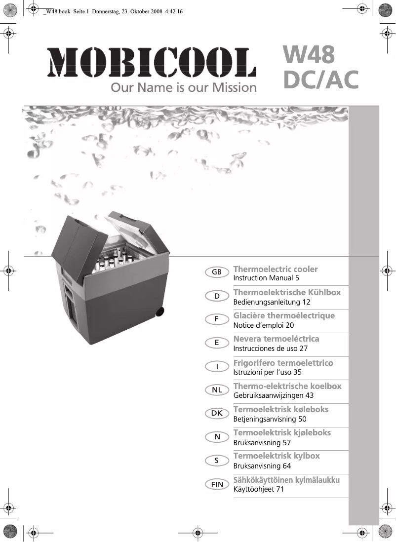 Image de la première page du manuel de l'appareil Mobicool W48 DC