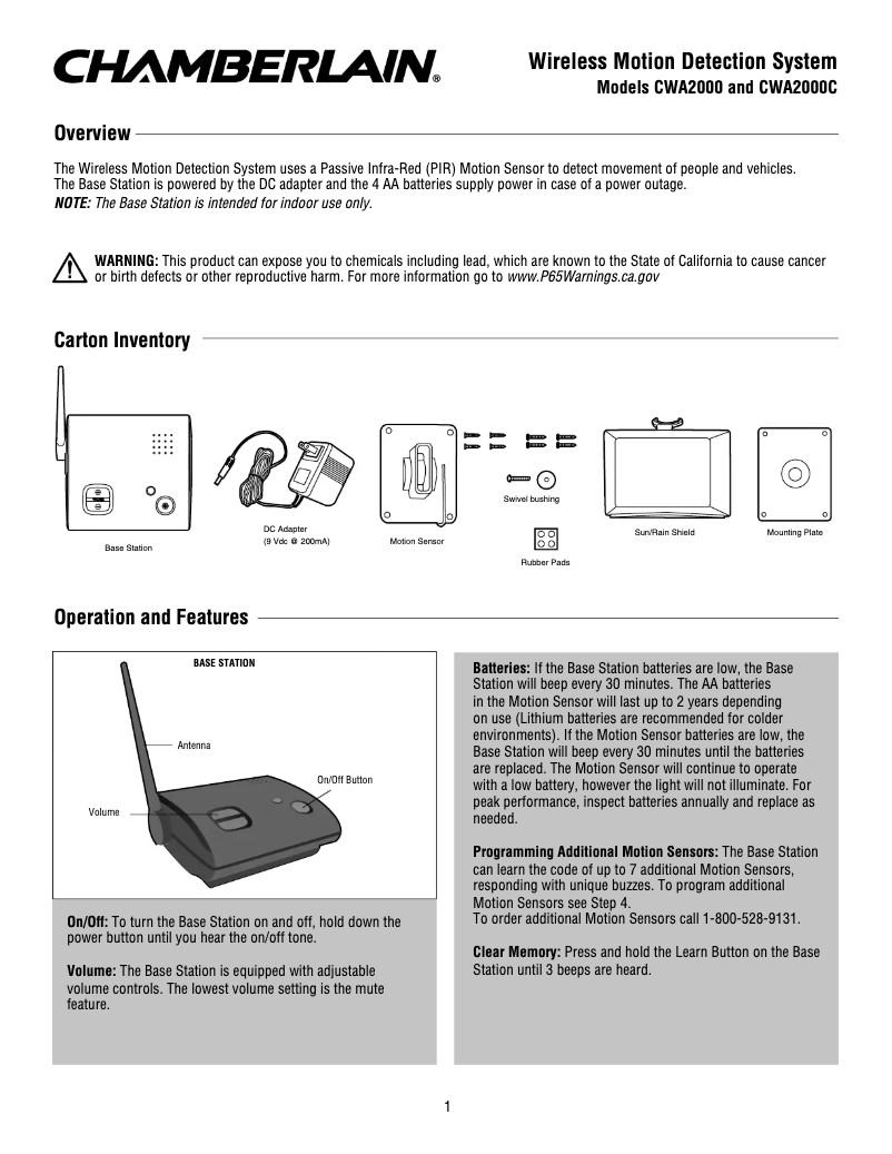 Página 1 del manual Manual de usuario Chamberlain CWA2000