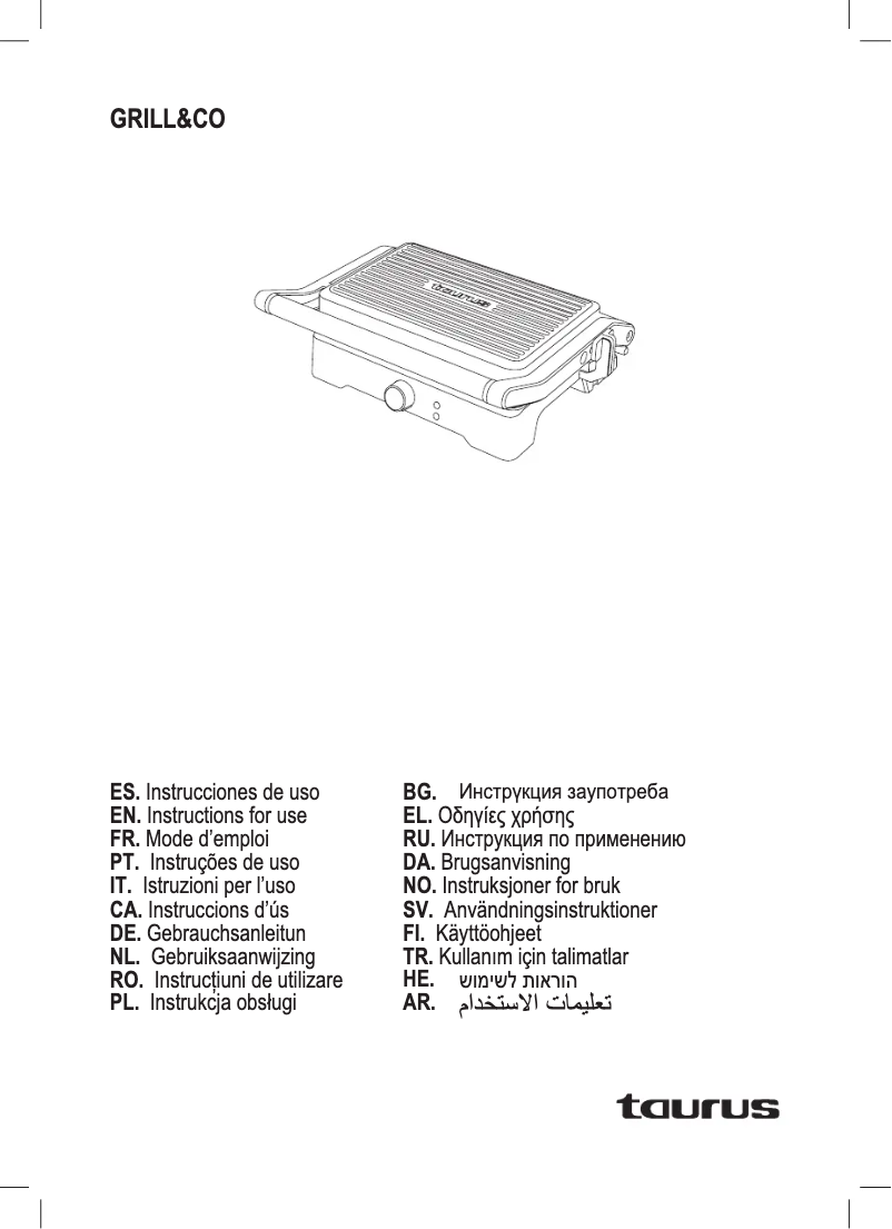 Page 1 de la notice Manuel utilisateur Taurus GRILL & CO