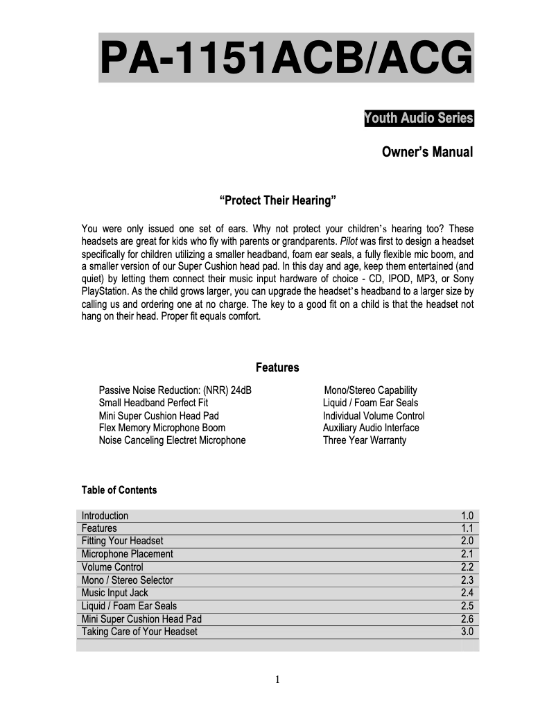 Page 1 de la notice Manuel utilisateur Pilot PA-1151ACB