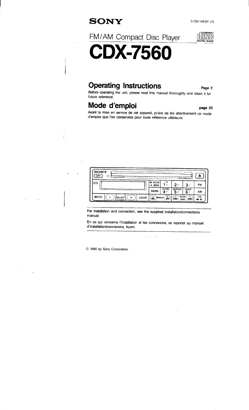 Page n°1 - Manuel utilisateur Sony CDX-7560