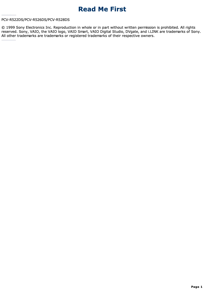Image de la première page du manuel de l'appareil Vaio PCV-R528DS
