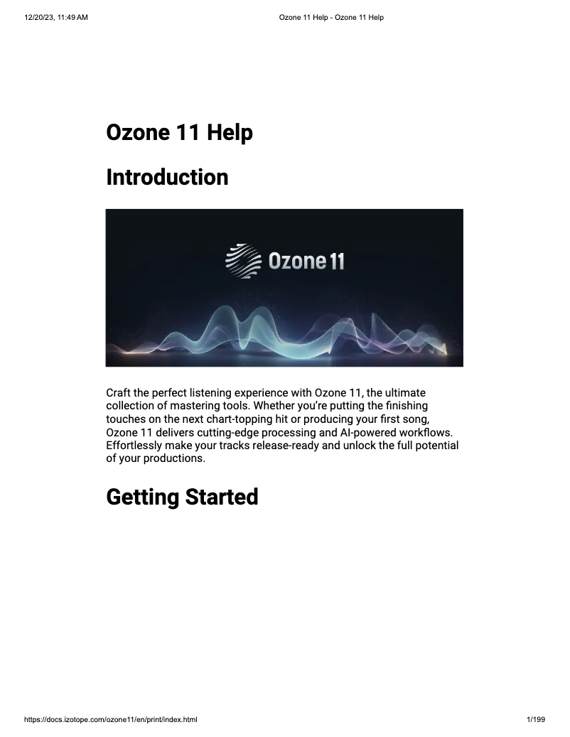 Page 1 de la notice Manuel utilisateur iZotope Ozone 11 Standard