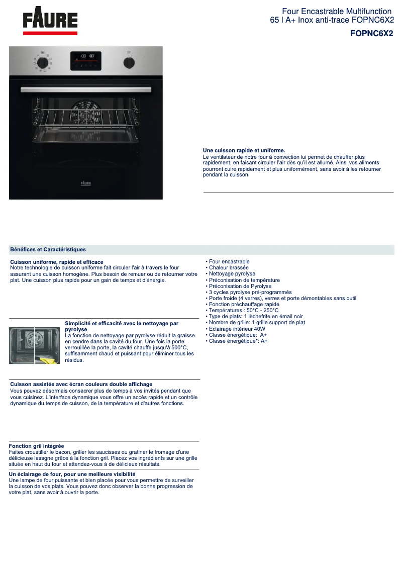 Página 1 del manual Ficha técnica Faure FOPNC6X2