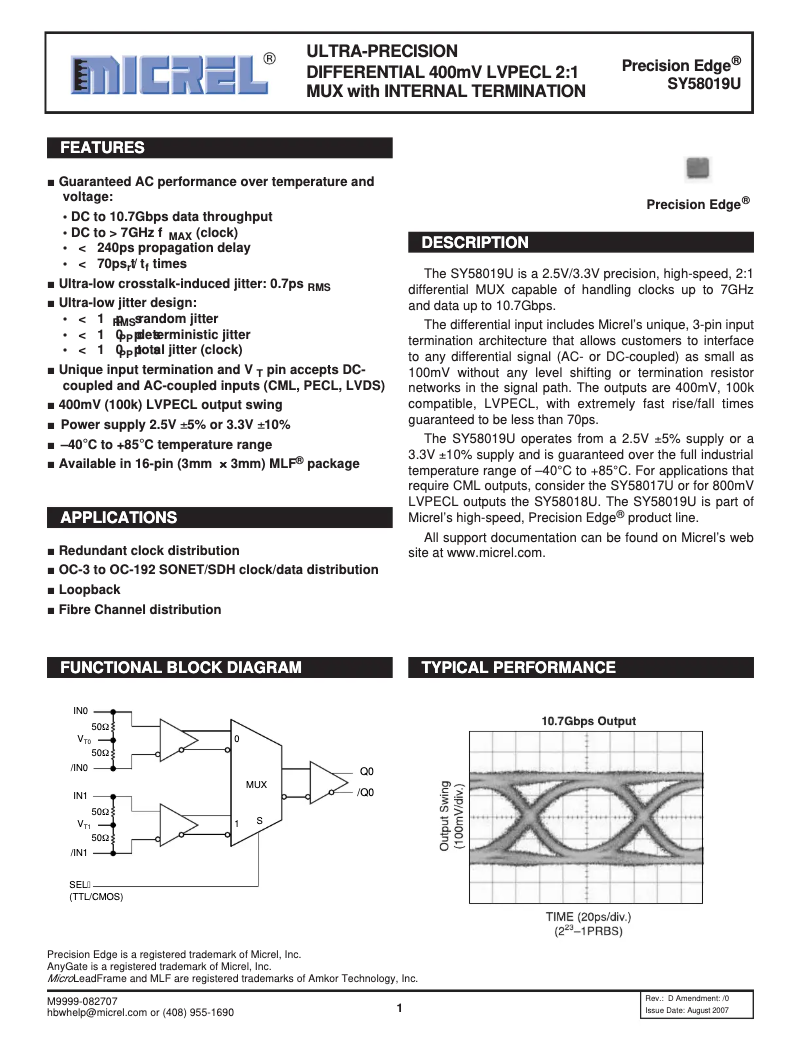 Página 1 del manual Manual de usuario Microchip SY58019U