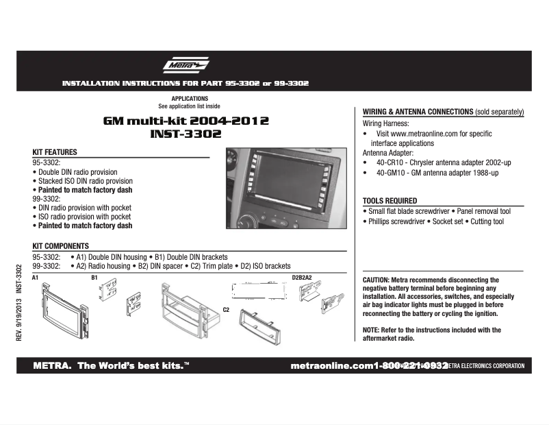 Page n°1 - Mode d'emploi Metra 95-3302