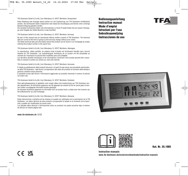 Page 1 de la notice Manuel utilisateur TFA 35.1065