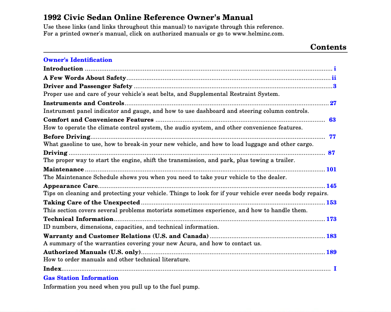 Page 1 de la notice Manuel utilisateur Honda Civic Sedan (1992)