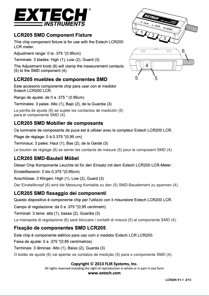 Page 1 de la notice Manuel utilisateur Extech LCR205