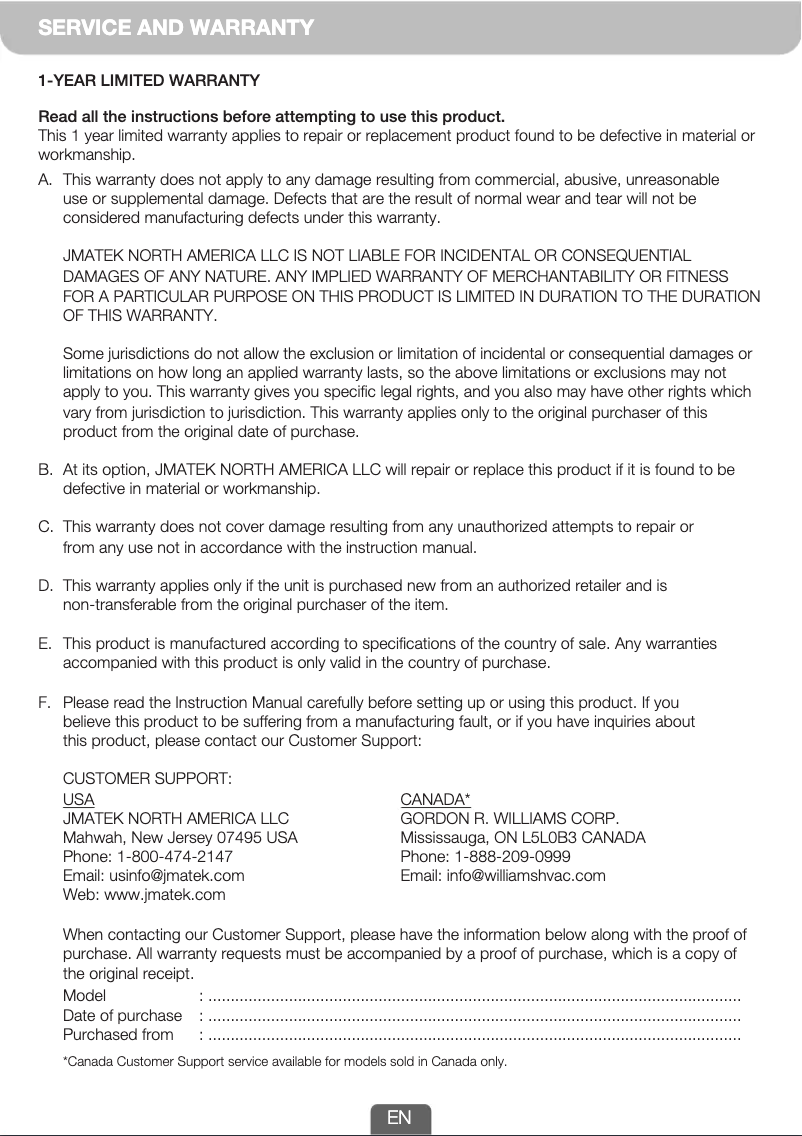 Page 1 de la notice Informations de garantie Honeywell TC30