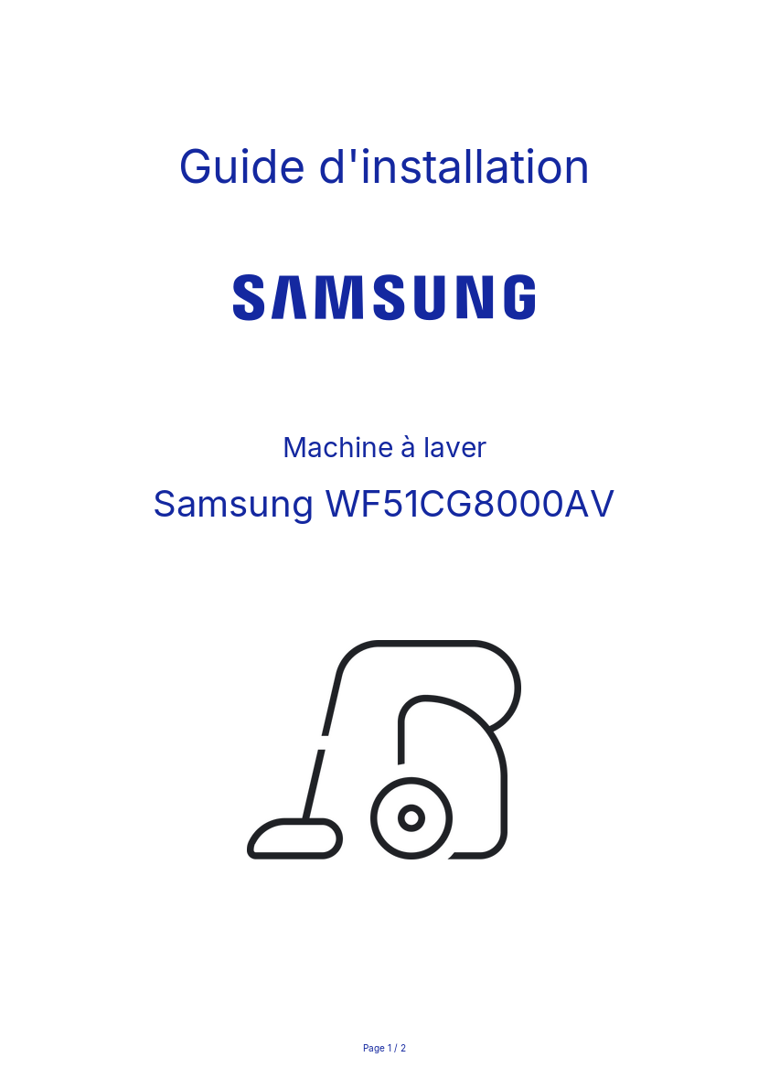 Page n°1 - Guide d'installation Samsung WF51CG8000AV