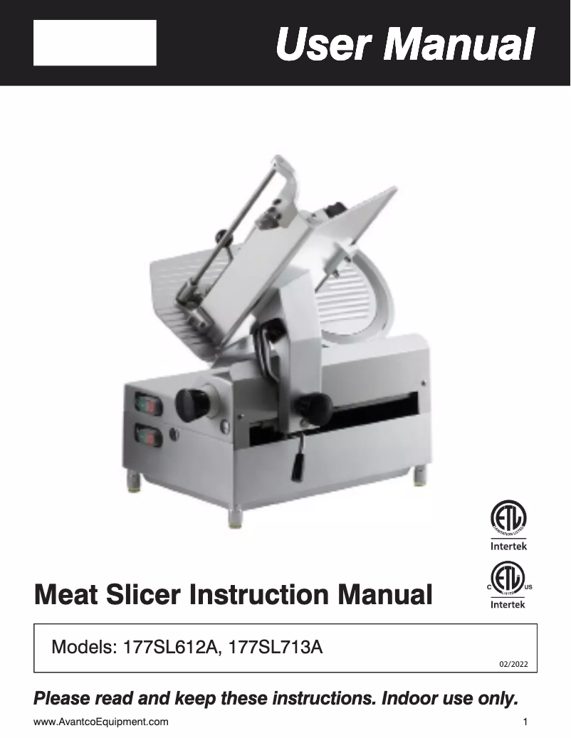 Page n°1 - Manuel utilisateur Avantco SL713A