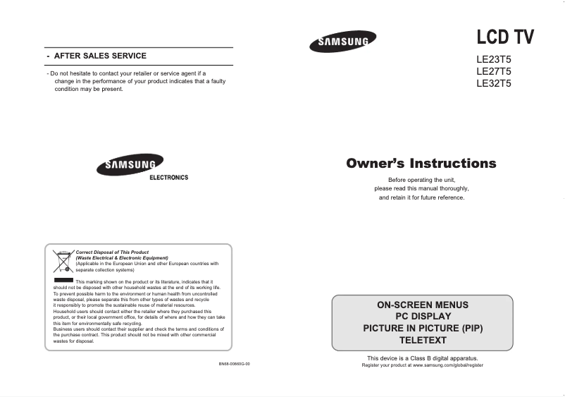 Page 1 de la notice Manuel utilisateur Samsung LE23T51B