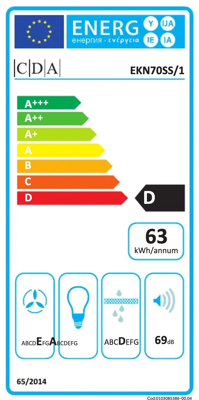 Page n°1 - Label énergétique CDA EKN70BL