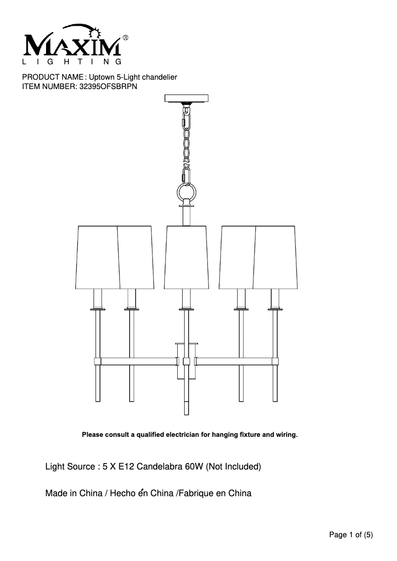 Page n°1 - Manuel utilisateur Maxim Uptown 32395OFSBRPN