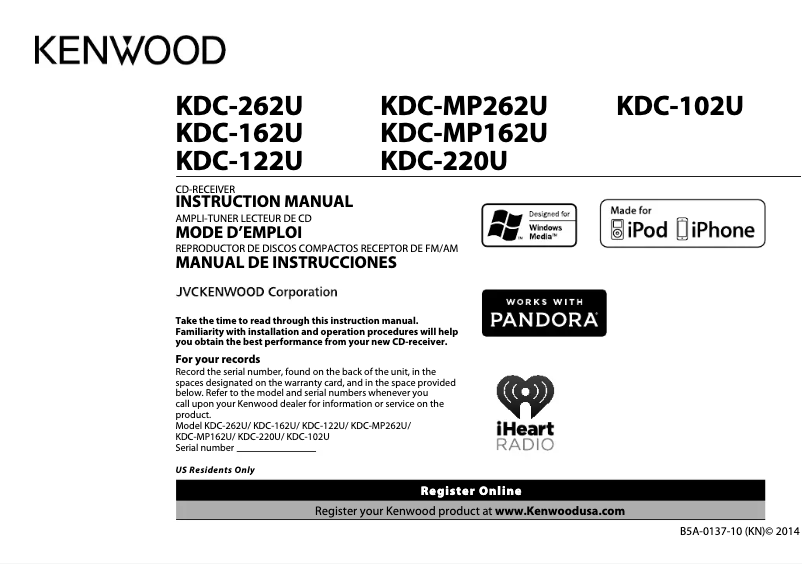 Page n°1 - Manuel utilisateur Kenwood KDC-162U