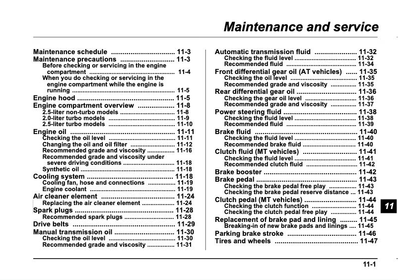 Page 1 de la notice Manuel d'utilisation et d'entretien Subaru Impreza (2005)