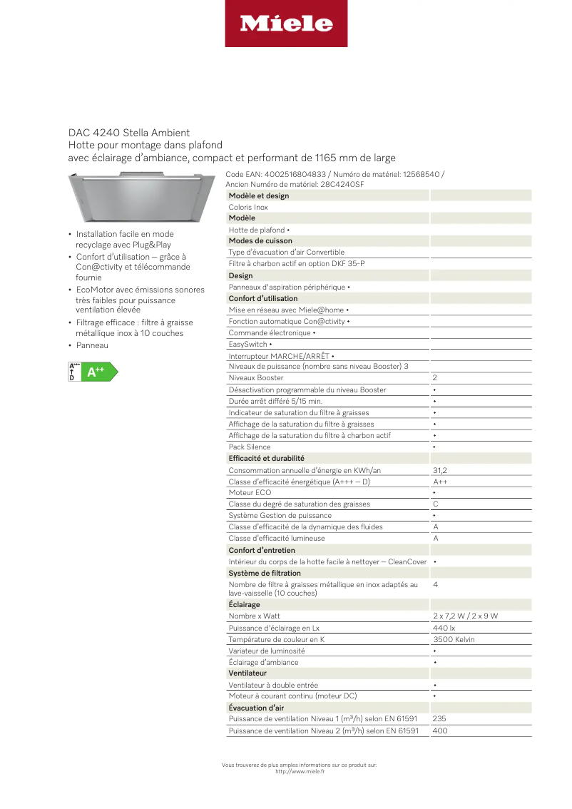 Page 1 de la notice Manuel utilisateur Miele DAC 4240 Stella Ambient