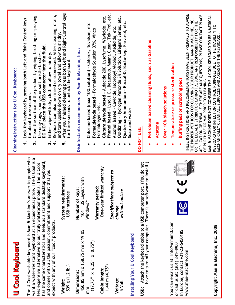 Page 1 de la notice Manuel utilisateur Man & Machine U Cool MEDITECH