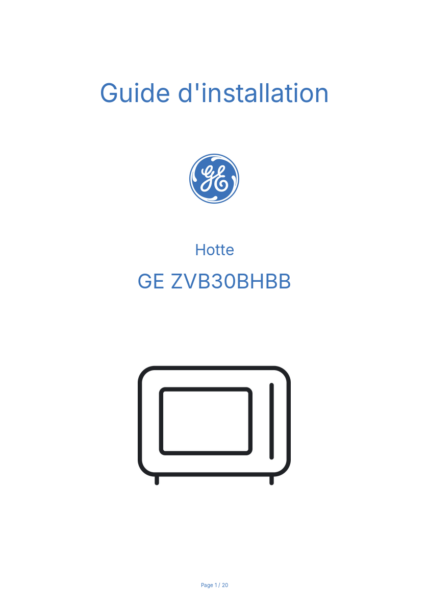 Page n°1 - Guide d'installation GE ZVB30BHBB