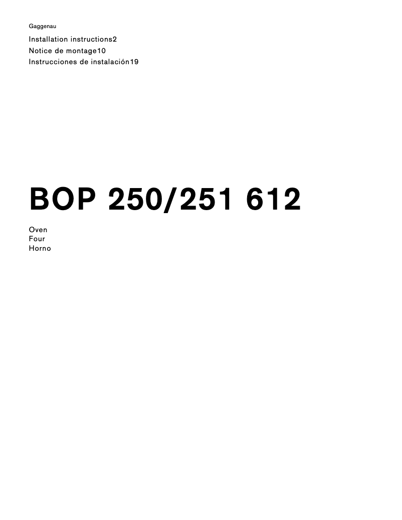 Page 1 de la notice Guide d'installation Gaggenau BOP251612