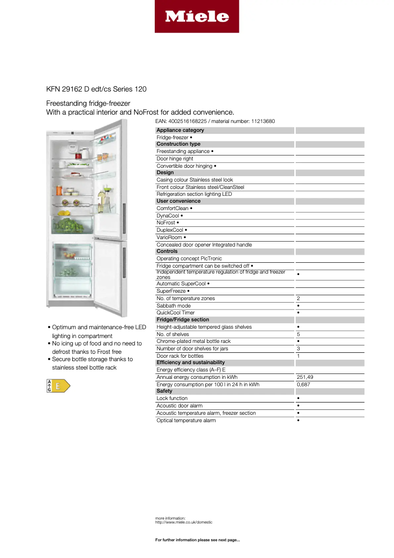 Page n°1 - Fiche technique Miele KFN 29162 D edt