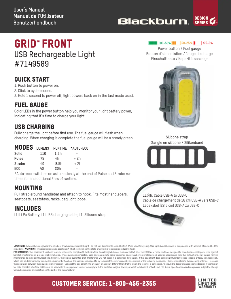 Page 1 de la notice Manuel utilisateur Blackburn Grid Front