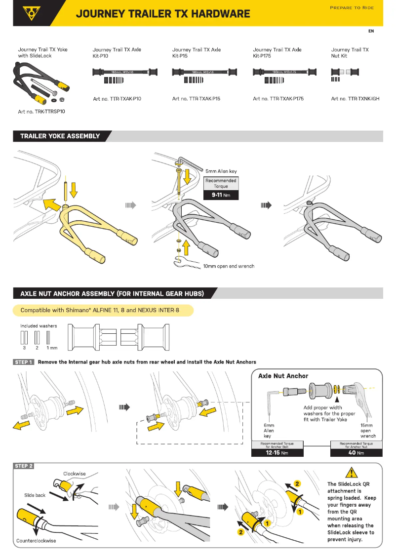 Page 1 de la notice Manuel utilisateur Topeak Journey Trail TX Axle Kit-P175