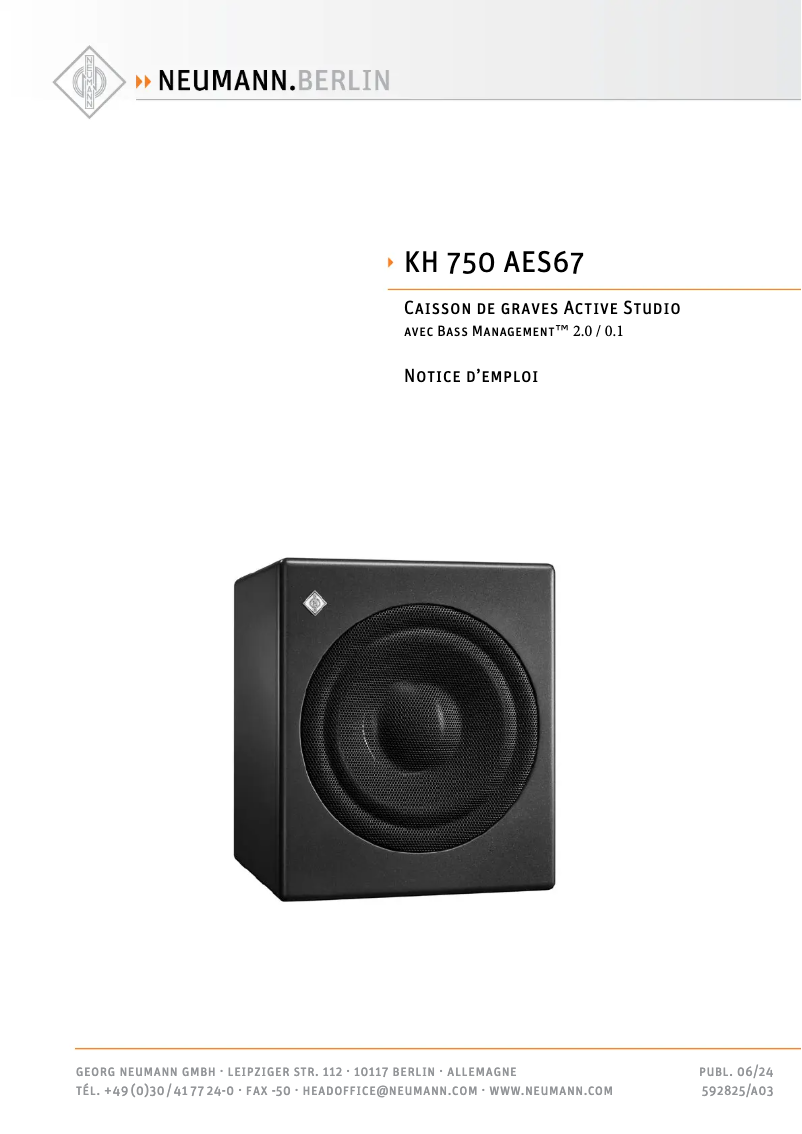 Page n°1 - Manuel utilisateur Neumann KH 750 AES67