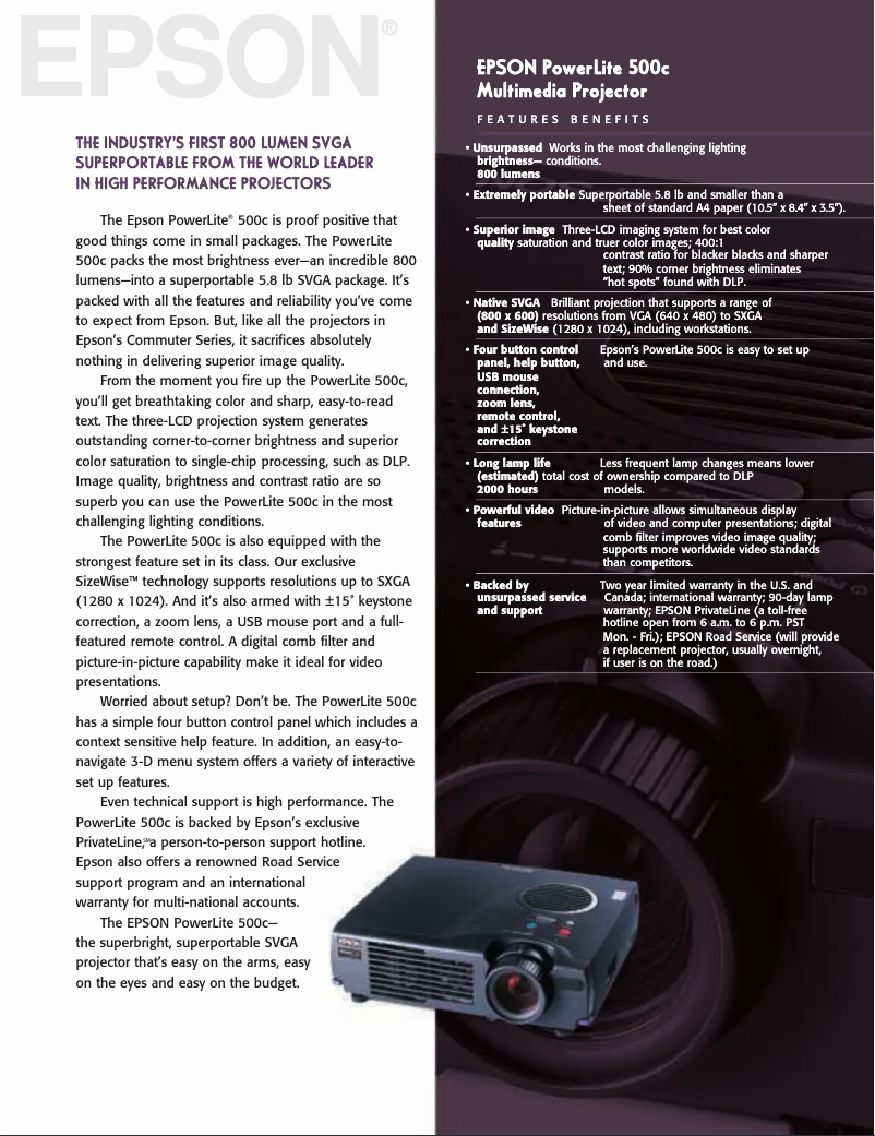 Image de la première page du manuel de l'appareil PowerLite 500c