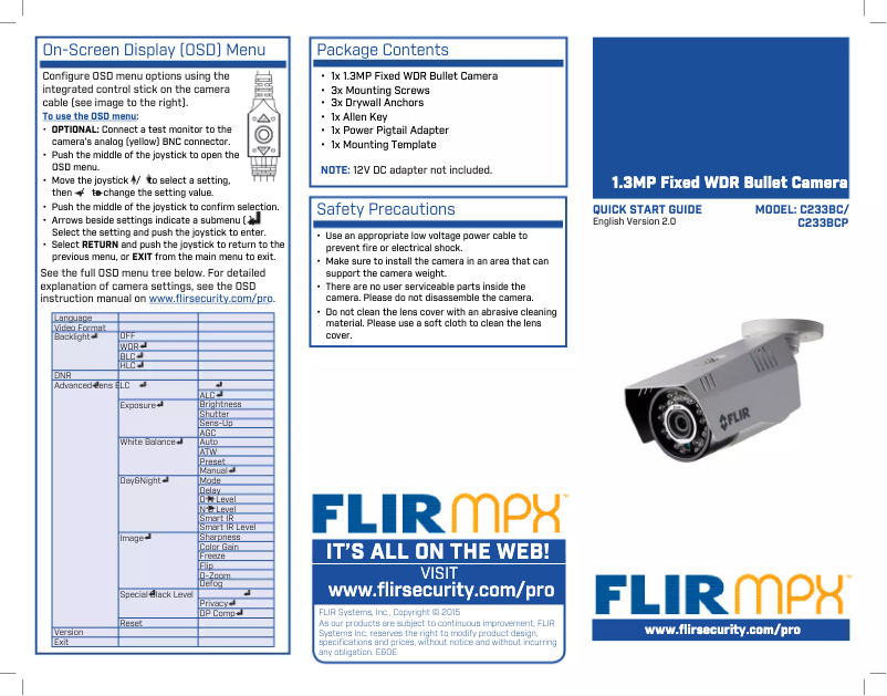 Page n°1 - Manuel utilisateur FLIR MPX C233BC