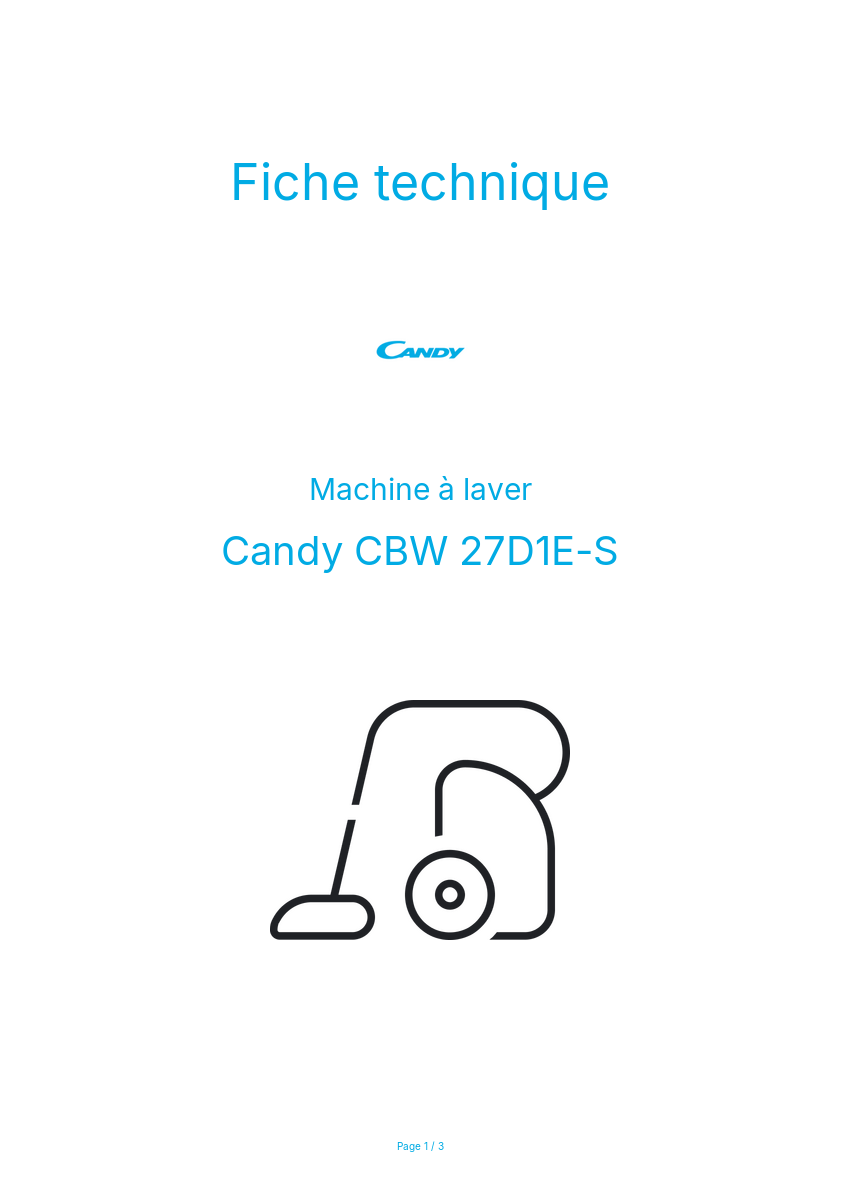 Page n°1 - Fiche technique Candy CBW 27D1E-S