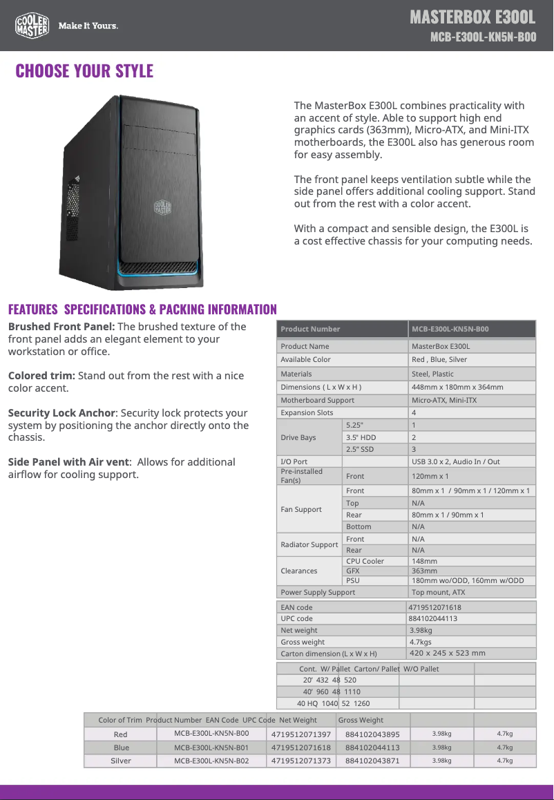 Image de la première page du manuel de l'appareil MasterBox E300L