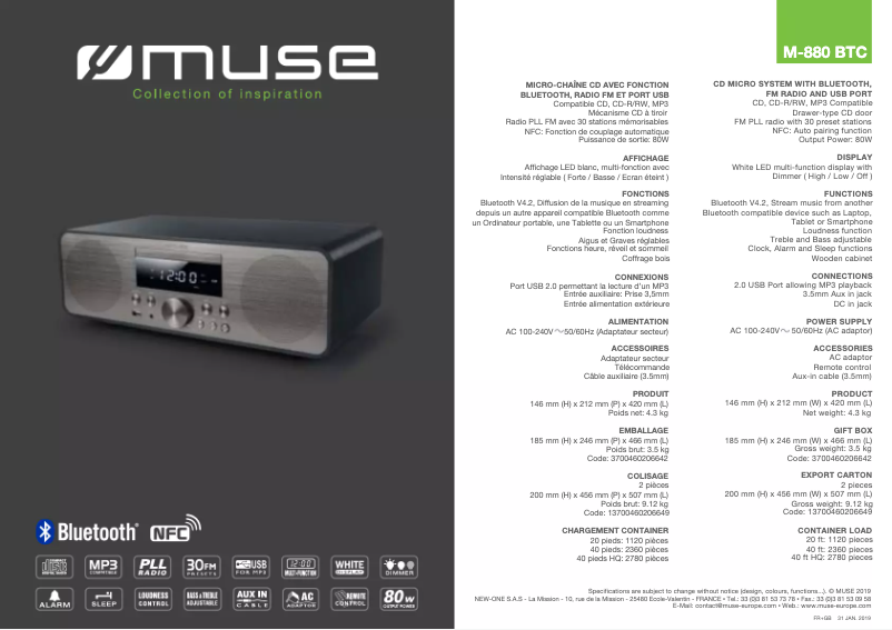 Page 1 de la notice Manuel utilisateur Muse M-880 BTC