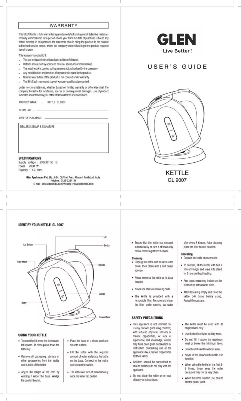 Page n°1 - Manuel utilisateur Glen GL 9007