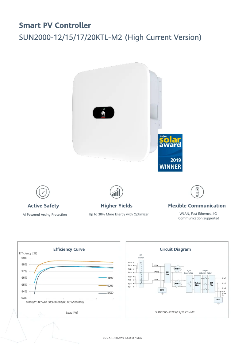 Page 1 de la notice Fiche technique Huawei SUN2000MA-20KTL-M2