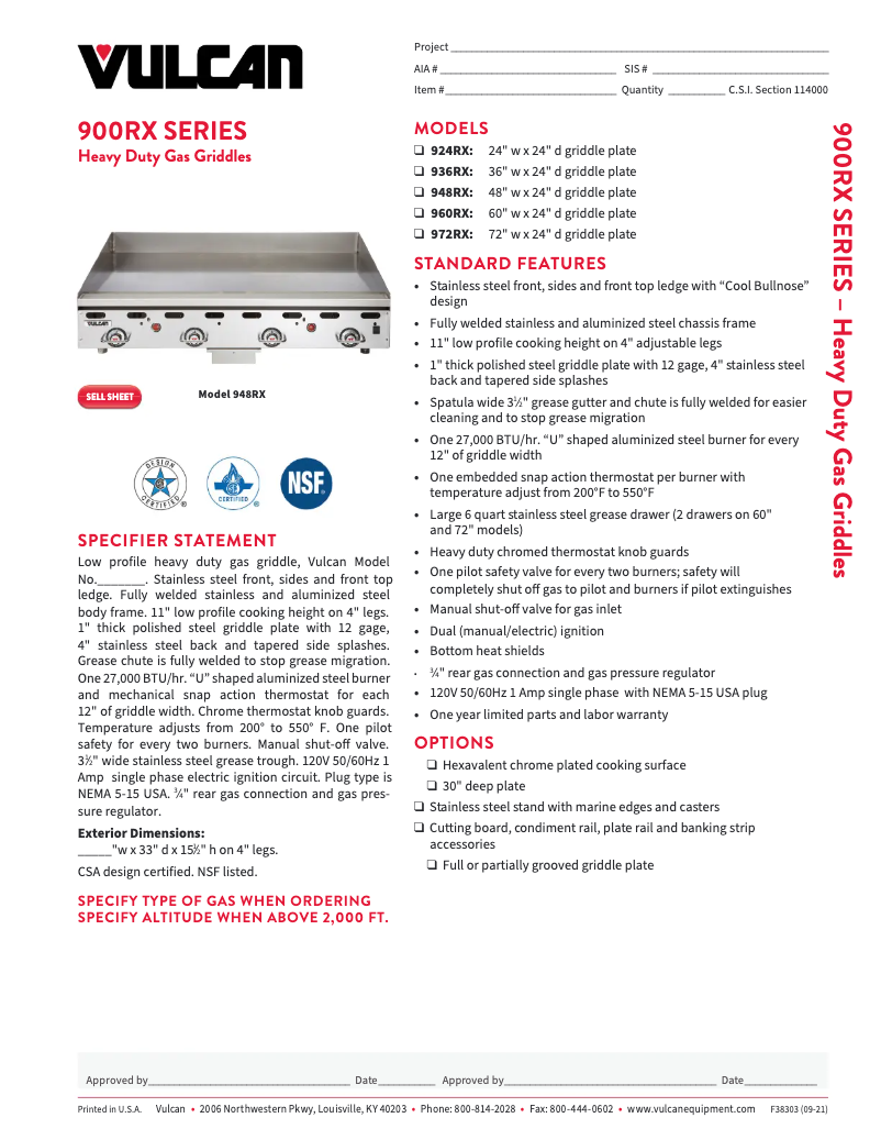 Page n°1 - Fiche technique Vulcan 972RX