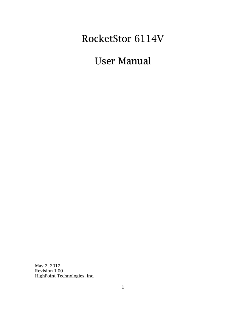 Page n°1 - Manuel utilisateur Highpoint RocketStor 6114V