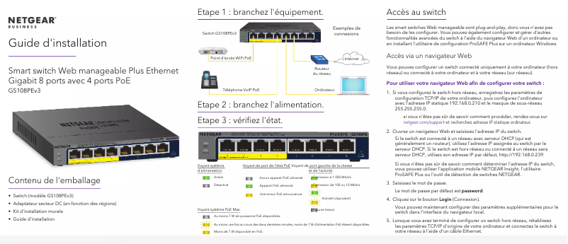 Page 1 de la notice Guide d'installation Netgear GS108PEv3