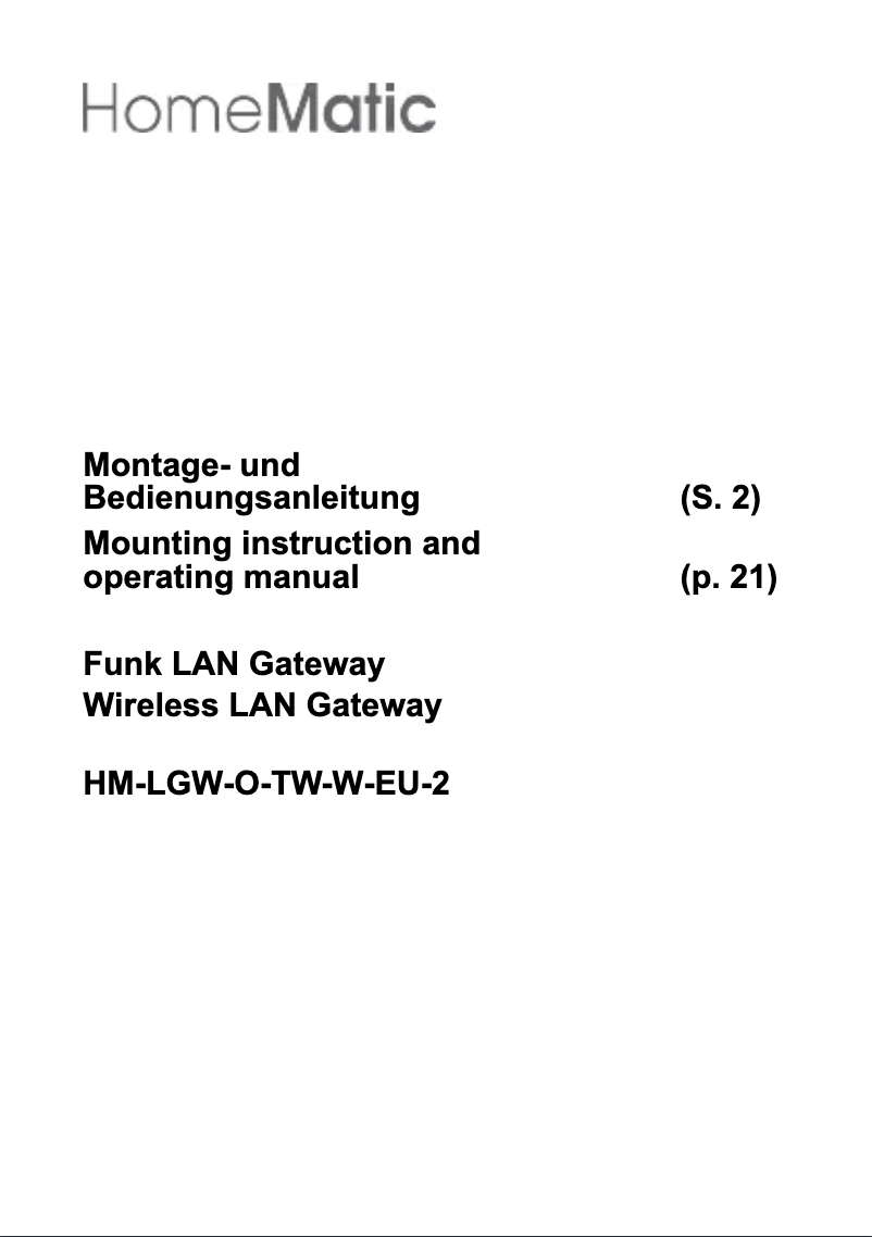 Página 1 del manual Manual de usuario eQ-3 eQ-3 AG HM-LGW-O-TW-W-EU-2