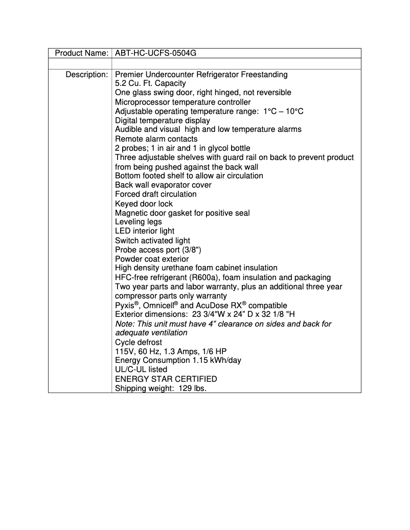 Page 1 de la notice Manuel utilisateur American BioTech Supply ABT-HC-UCFS-0504G